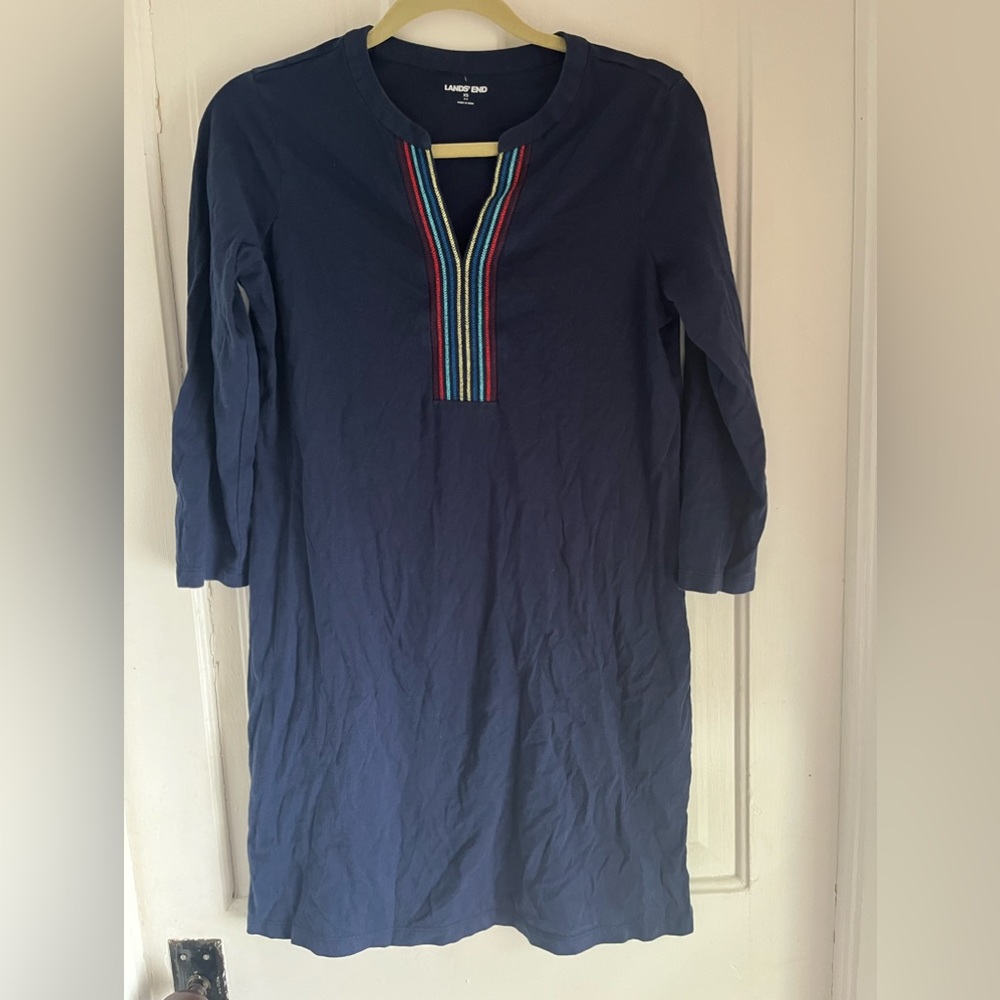 Land’s End coverup dress size extra small 2-4 navy with embroiderey